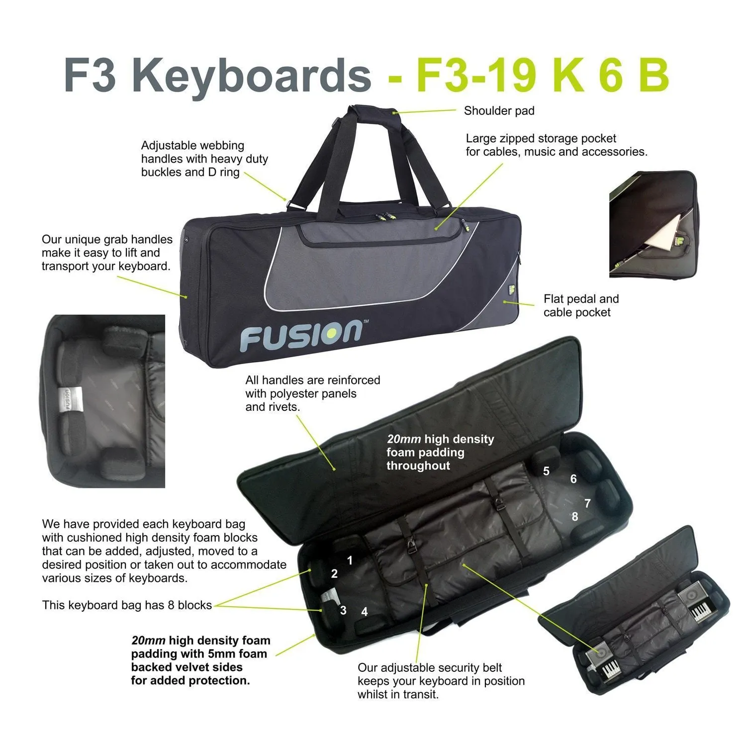 Fusion Bags Keyboard 06 (61-76 keys) housse de clavier noir gris rembourrée