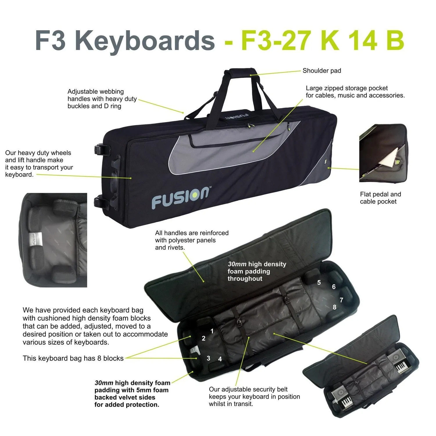 Fusion Bags Keyboard 14 76-88 touches housse clavier noir gris