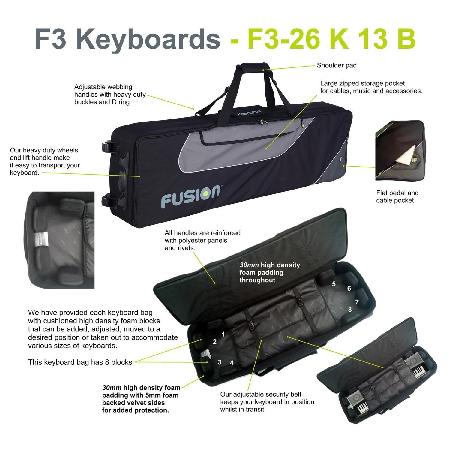 Fusion Bags Keyboard 13 housse clavier 76-88 touches à roulettes