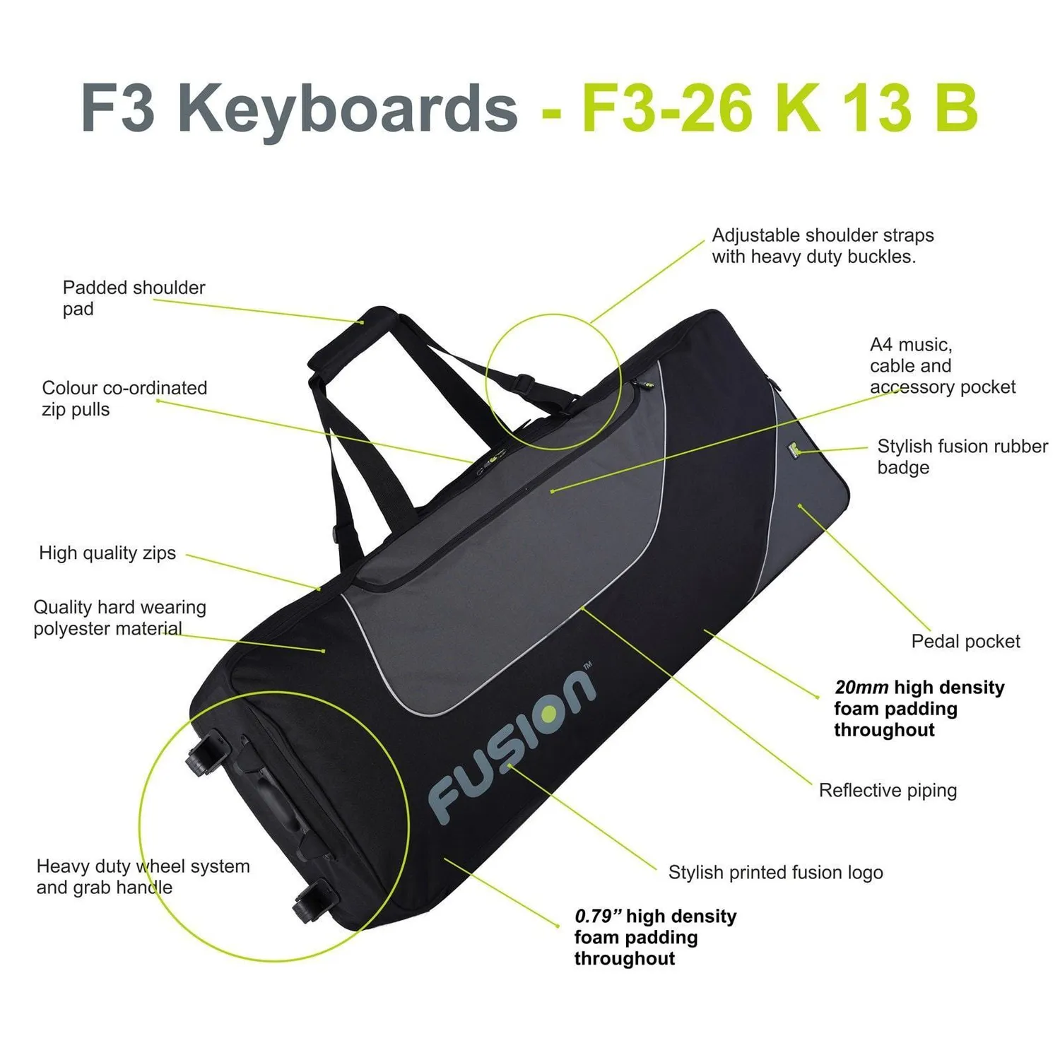 Fusion Bags Keyboard 13 housse clavier 76-88 touches à roulettes