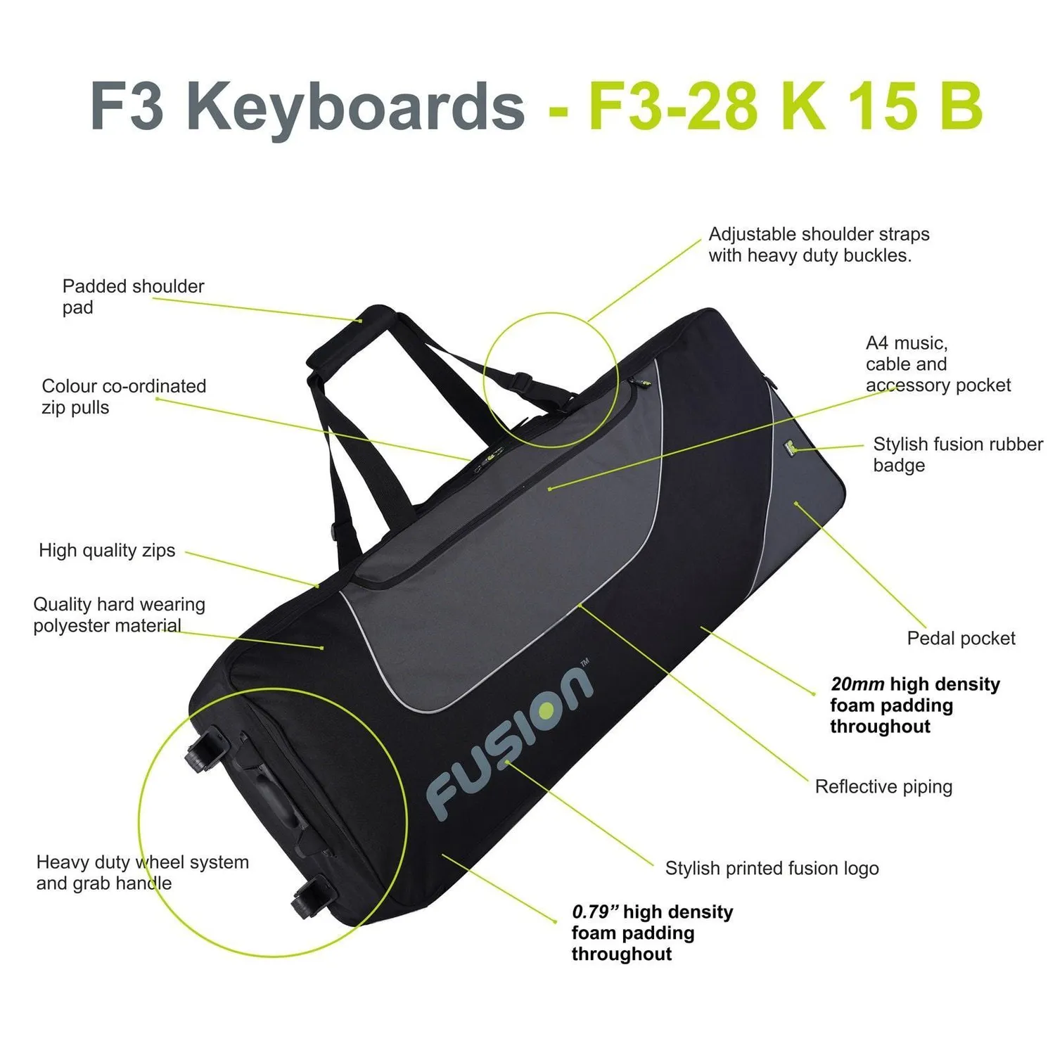 Fusion Bags Keyboard 15 (76-88 keys) gig bag clavier 30 mm