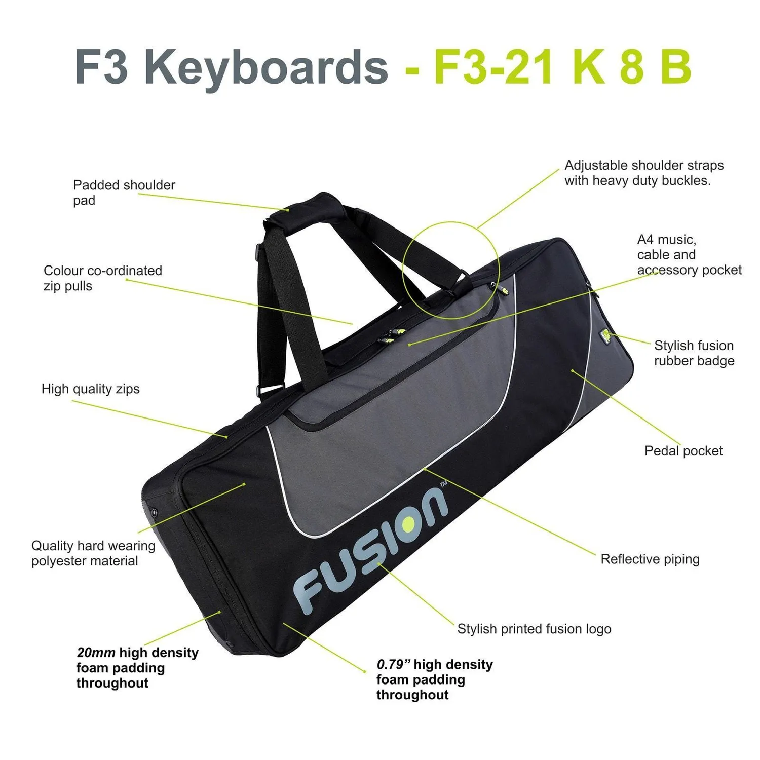 Fusion Bags Keyboard 08 76-88 touches housse clavier noir gris