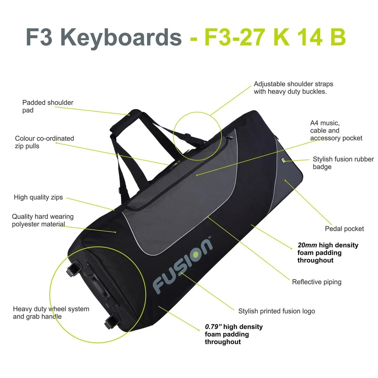 Fusion Bags Keyboard 14 76-88 touches housse clavier noir gris