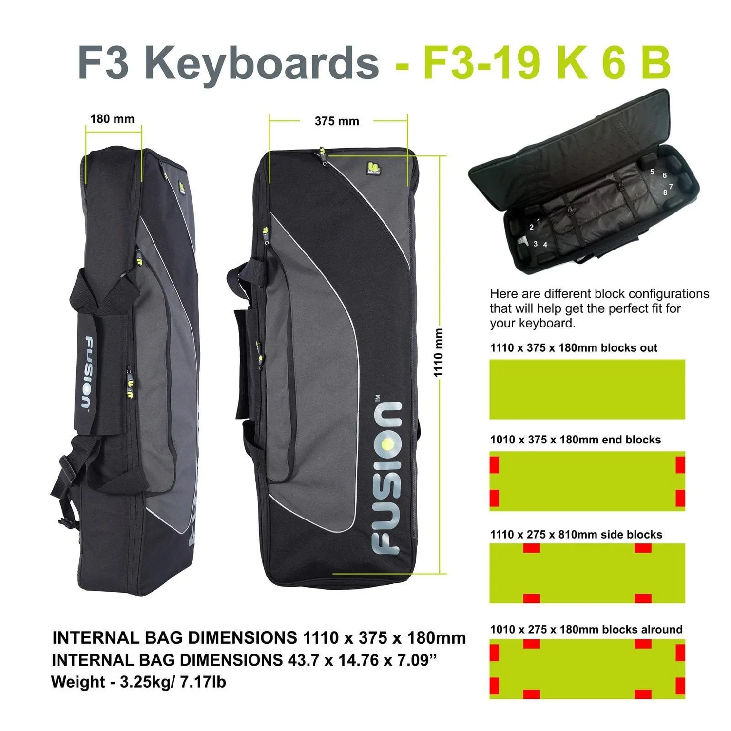 Fusion Bags Keyboard 06 (61-76 keys) housse de clavier noir gris rembourrée