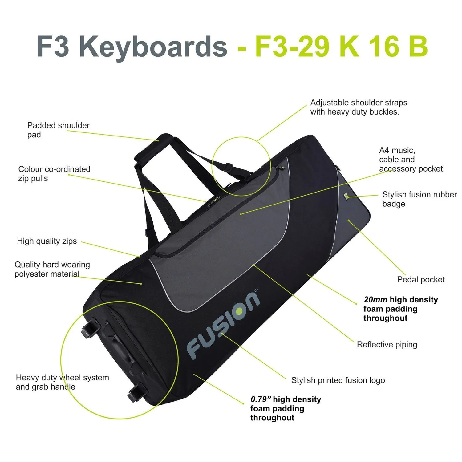 Fusion Bags Keyboard 16 (76-88 keys) gig bag clavier 30 mm