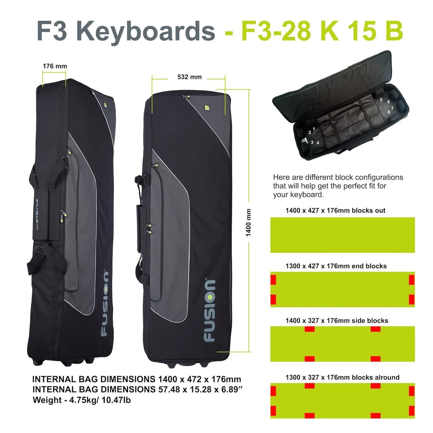 Fusion Bags Keyboard 15 (76-88 keys) gig bag clavier 30 mm